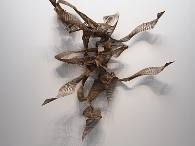 Abstract Dark Brown Wire Wall Decor With Intertwined Lines Openwork Design Light-Colored Wall Shadow Effect 3d model