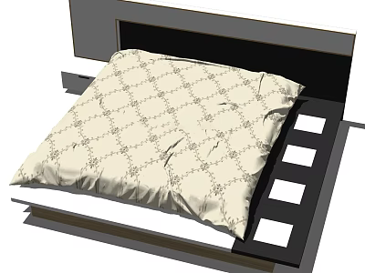 Modern Double Bed With Dark Headboard And Beige Quilted Pattern Bedspread 3d model