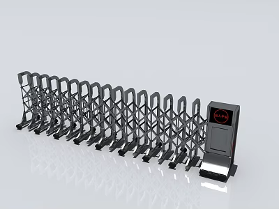 Retractable Security Gate With Metal Telescopic Structure And Control Panel 3d model