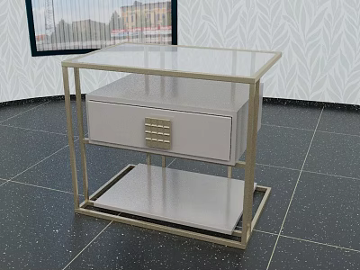 Elegant Modern Nightstand With Gold Frame Glass Top Drawer And Lower Shelf 3d model