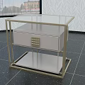 Elegant Modern Nightstand With Gold Frame Glass Top Drawer And Lower Shelf