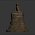 Traditional Decorative Brass Bell With Carved Texture And Top Ring Handle