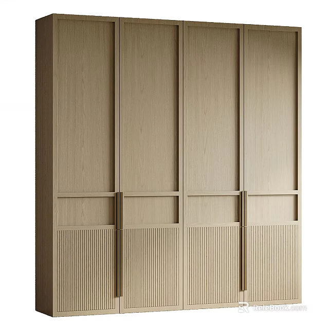 Modern Wooden Wardrobe Design With Paneled Doors And Vertical Slat Details 3d model 