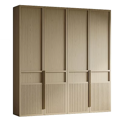 Modern Wooden Wardrobe Design With Paneled Doors And Vertical Slat Details 3d model