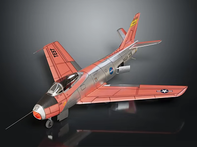 Vintage Red and Silver Military Airplane Model with US Air Force Insignia and Number Markings 3d model