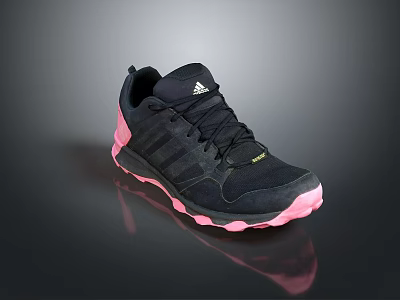 Stylish Black Sports Shoes With Pink Sole And Three Stripes For Daily Use 3d model