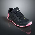 Stylish Black Sports Shoes With Pink Sole And Three Stripes For Daily Use