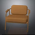 Modern Orange Chair With Armrest And Leather Upholstery And Metal Frame