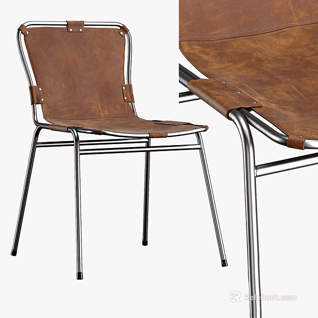 Sleek Modern Leisure Chair With Brown Leather Seat And Chrome Metal Legs 3d model 