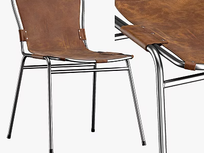Sleek Modern Leisure Chair With Brown Leather Seat And Chrome Metal Legs 3d model