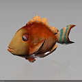Colorful 3D Model Fish With Red Orange Body Green Eyes And Blue Orange Striped Tail