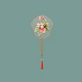 Fan Shaped Wall Decor with Bird Fish Flower Butterfly and Plant Patterns and Red Tassels