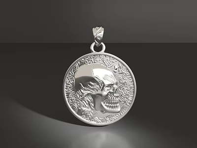 Silver Round Jewelry Pendant With Intricate Skull Engraving And Detailed Design 3d model
