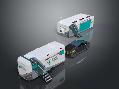 Central Bank Mobile Service Units With White Exterior And Support Vehicle 3d model