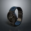 Sleek Black Watch With Blue Metal Strap Round Dial And Date