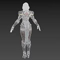 Woman With Green Hair Wearing White Bodysuit And Silver Gold Mechanical Armor Against Black Background
