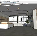 Modern Office Reception Front Desk With Large Windows Green Views And Waiting Chairs