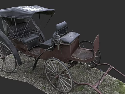 Vintage Horse Drawn Carriage With Black Canopy Leather Seats And Spoked Wheels On Gravel Ground 3d model