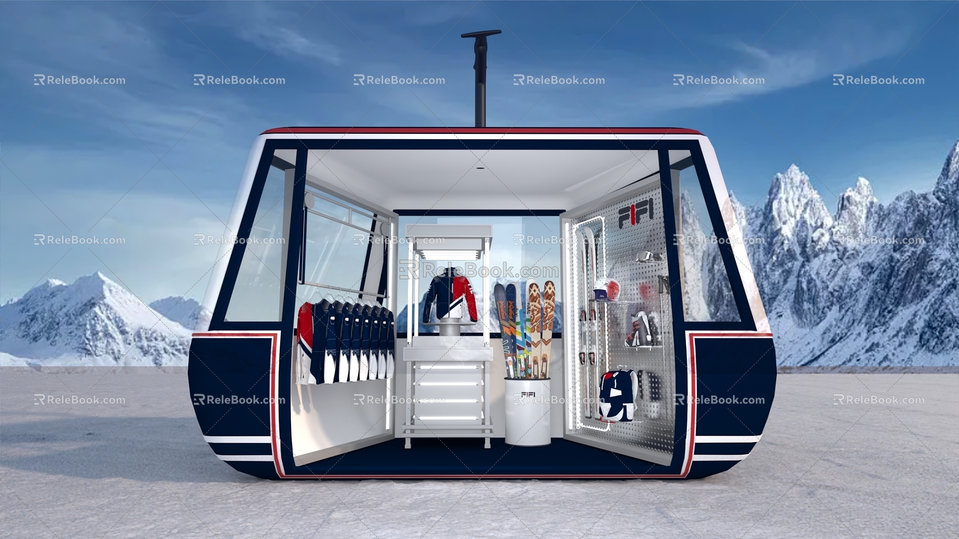 Cable Car Snow Clothing Display Meichen Sports Equipment Ski Equipment 3d model