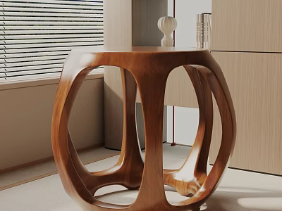 Modern Living Room Interior With Wooden Side Table And Curved Openwork Design 3d model