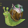 Snail Character Design With Green Body Yellow Eyes Brown Shell Black Backpack And Green Gem