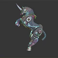Futuristic Mechanical Unicorn With Blue Glowing Lines And Circular Accents In Rearing Stance