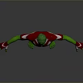 Green Man In Red And White Tight Suit With Arms Outstretched Standing Against Gray Background