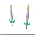 Twin Swords With Green Base And Colorful Light Effects On White Background
