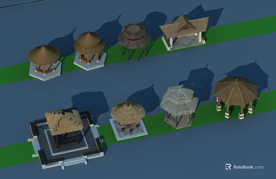 Various Traditional Pavilions 3D Models With Different Roof Designs And Bases 3d model 
