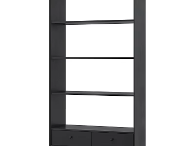 Black Modern Bookcase Design With Open Shelves And Bottom Storage Drawers 3d model