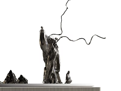 Artistic Iron Sculpture Featuring Human Figure Design And Hill Elements On Base 3d model