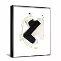 Abstract Painting with Black Brush Strokes Golden Curves and Ink Splatters on White Background