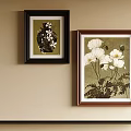 Two Oil Paintings With White Flowers Vase And Poppies On Beige Wall