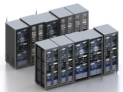Industrial Equipment Server Cabinets With Modern Metal Design And Multiple Units For Data Center Use 3d model