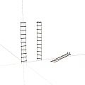 Hardware Tools With Two Standing Ladders And One Lying Ladder 3d model