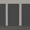 Three Black Hinged Doors Featuring Intricate Carved Designs In Modern Interior Spaces