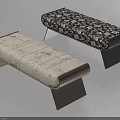 Modern Sofa Benches With Patterned And Solid Fabric Upholstery Wooden And Black Legs 3d model