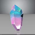 Colorful Transparent Faceted Crystal Sculpture With Pink Blue Cyan Hues And Reflection On Dark Background