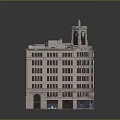 Classic Corner Building With Clock Tower Red Roof Arched Windows And Ground Floor Shops