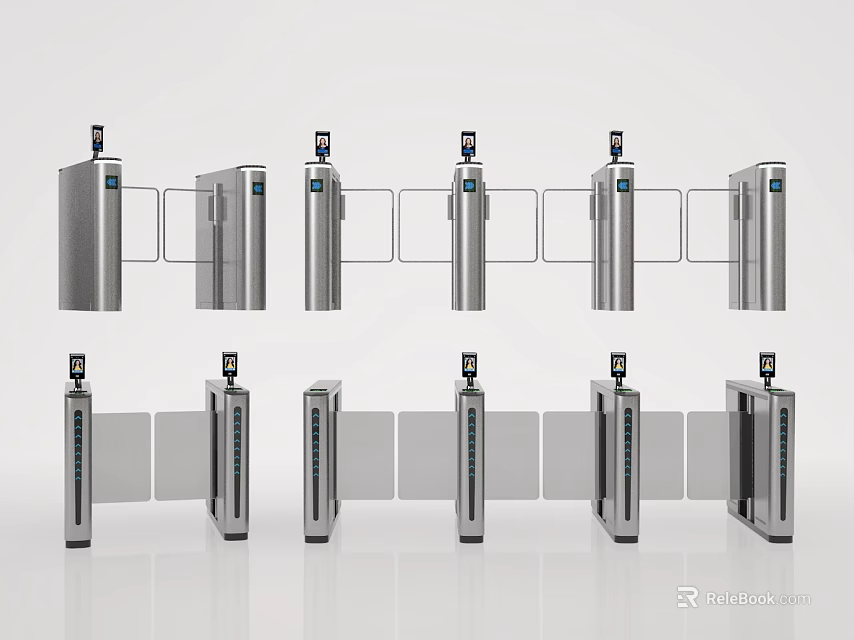 Public Facility Automatic Security Turnstiles With Modern Stainless Steel Structure And Access Control 3d model 