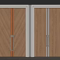 Wooden Double Doors With Brown White Decorative Strips And Metal Handles