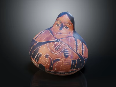 Decorative Ornament Set Featuring Gourd Shaped Hand Painted Human Figure Brown Blue Black Decorative Lines 3d model