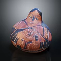 Decorative Ornament Set Featuring Gourd Shaped Hand Painted Human Figure Brown Blue Black Decorative Lines