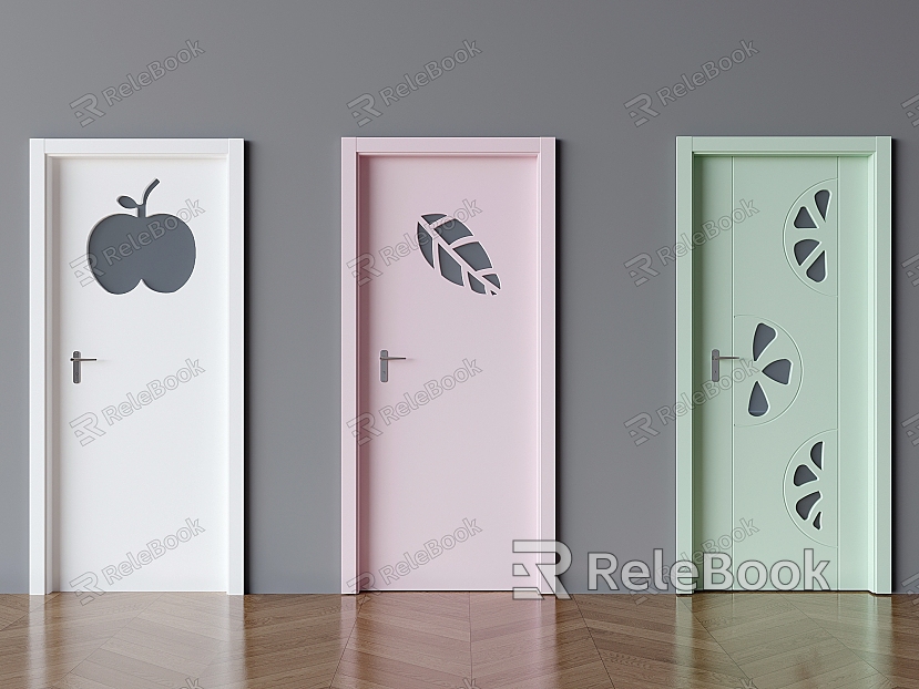 Cream wind flat door kindergarten cartoon single door solid wood door model