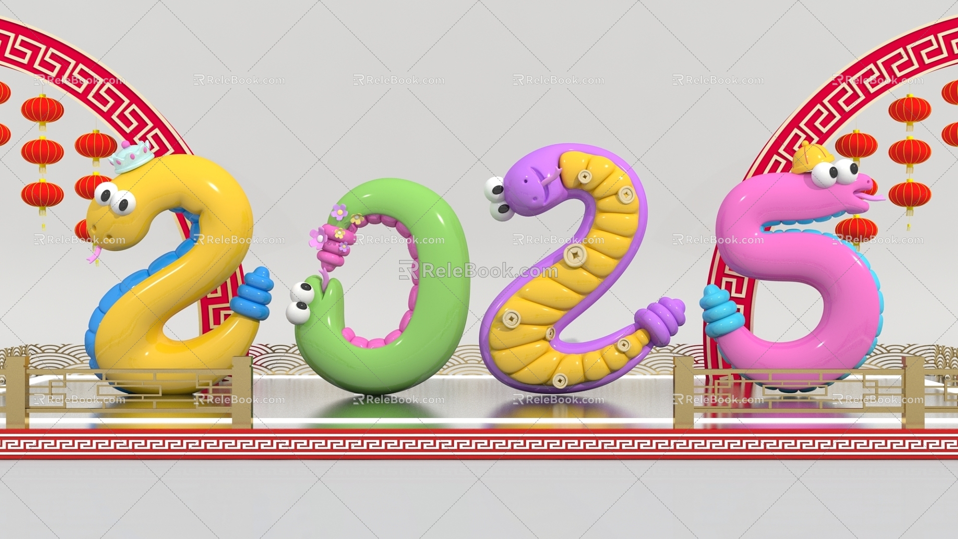 Cartoon Year of the Snake Beauty Chen Modeling Sick Ornaments Jewelry 2025 Year of the Snake Decoration New Year Internet Celebration Card Shop Window Photograph Beauty Chen 3d model