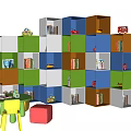 Colorful Storage Shelves With Books And Toys In Kids Playroom Area