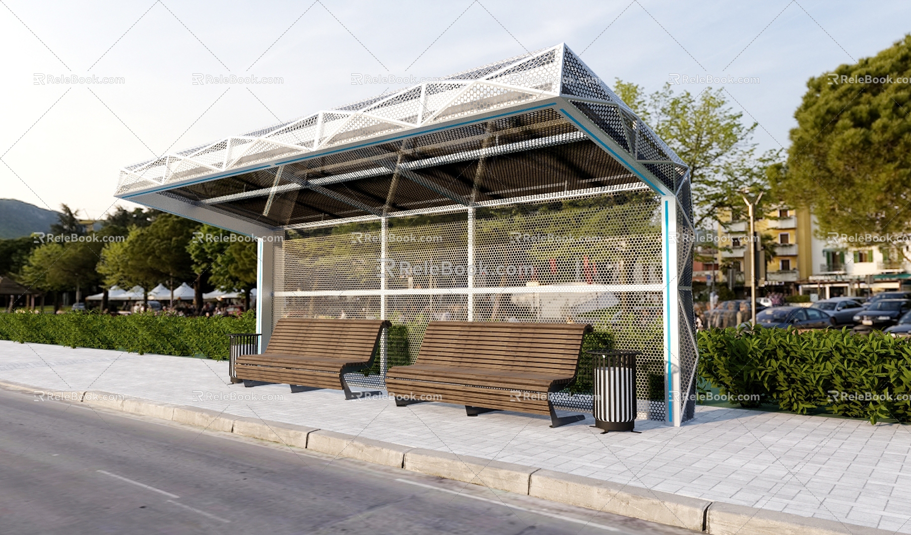 Modern platform bus platform awning canopy outdoor seat 3d model