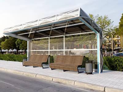 Modern platform bus platform awning canopy outdoor seat 3d model