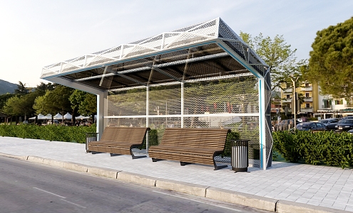 Modern platform bus platform awning canopy outdoor seat 3d model