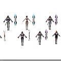 Multiple Game And Movie Characters With Different Outfits And Arrow Weapons 3d model